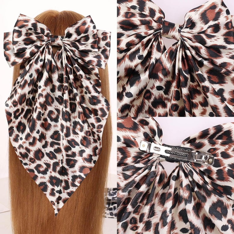 MRJ 4 Pcs Silky Satin Hair Bows Big Hair Ribbons for Women Large Hair Clips for Girls Hair Accessories Barrettes Metal Clips Bowknot Aesthetic - Image 2